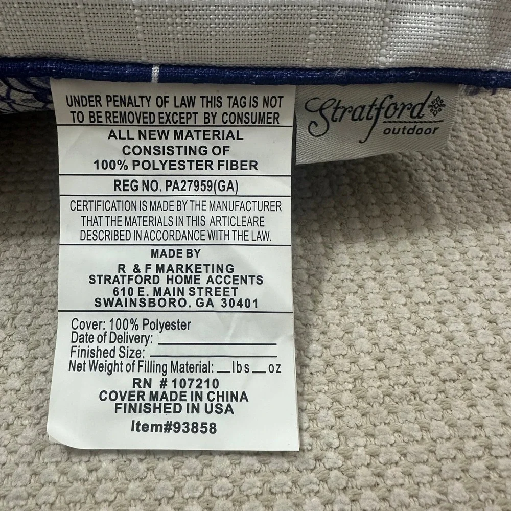 Stratford Outdoor Welcome to My Porch Lumbar Pillow Navy Blue White Reversible